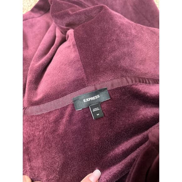Express brand velour full zip up hoodie velour velvet purple hooded sweatshirt M - Picture 4 of 8